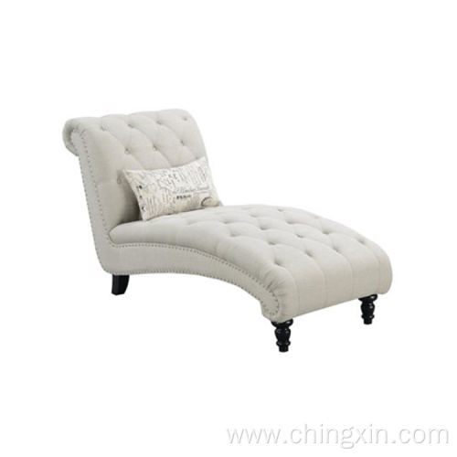 Dark Grey Fabric Button Tufting Sofa Chaise with Solid Wood Legs